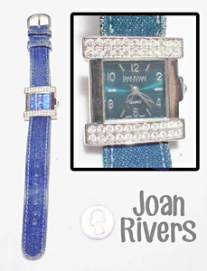 JOAN RIVERS CLASSICS Reloj de Cuarzo Bisel de Cristal Azul Denim Cuero Hebilla Banda - Imagen 1 de 5