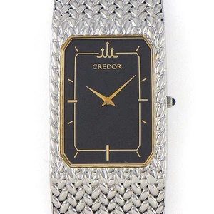 Seiko Uhr Credor 2F70-5330 rechteckig schwarzes Zifferblatt Edelstahl Quarz - Bild 1 von 9