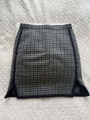 J.Crew Wool Skirt –Size S, Navy Green Houndstooth 100% Wool, Above Knee, Elegant - Image 1 of 4