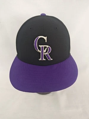 New Era Colorado Rockies Men’s 59FIFTY 7 1/8 Hat MLB On Field Cap Black Purple - Image 1 of 4