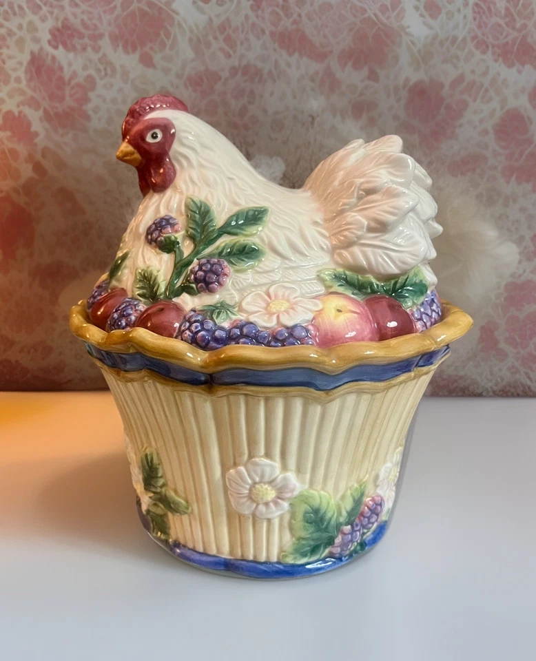 RARO Fitz & Floyd Huerto Francés Gallina Pollo Cubierto Tazón Plato Retirado Usado en Excelente Condición De Colección Foto 1 de 4