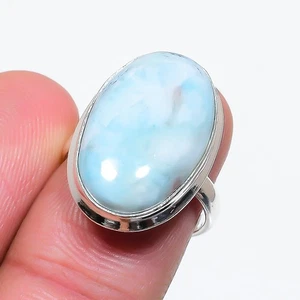 Caribbean Larimar Gemstone Handmade 925 Sterling Silver Jewelry Ring Size 7 n072 - Picture 1 of 2