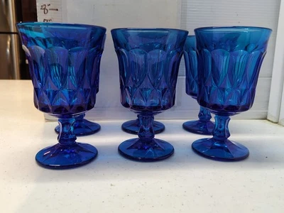Vintage Set Of 6 Noritake Perspective Blue Glass 10 Oz Goblets - Image 1 of 4