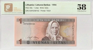 1994 Lithuania 1 Litas Pick#53a 58 Choice About UNC - Picture 1 of 2