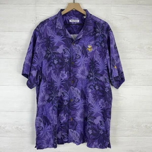 Tommy Bahama Minnesota Vikings 100% Silk Hawaiian Shirt Floral Purple Men’s 2XL - Picture 1 of 12