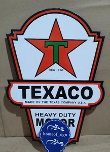 Texaco Motor Oil Porcelain Enamel Sign 24 x 16 Inches 2 Sides - Picture 1 of 11