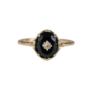 Vintage Schwarz Onyx Verlobungsring für Damen Gold Art Deco Solitär Hochzeit... - Bild 1 von 5