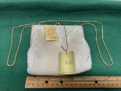 Bolso sin asas de noche con cuentas de magia vintage bolso de mano blanco cadena dorada larga Foto 1 de 4