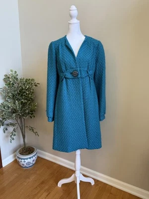 Abrigo Beth Bowley verde azulado mezcla de lana texturizada con cinturón Foto 1 de 4