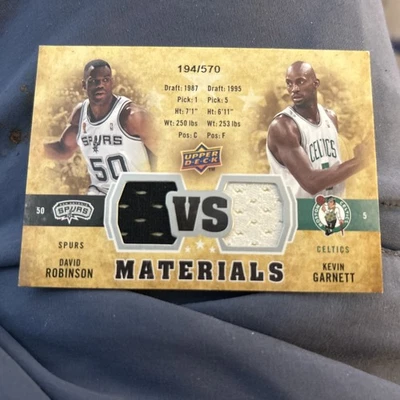 2009 Upper Deck VS Dual Materials /570 David Robinson Kevin Garnett #VS-GR HOF - Image 1 of 2