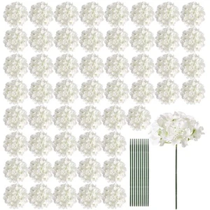 64 PCS Artificial Hydrangea Flowers, Silk Hydrangea Full Flowers Heads with S... - Picture 1 of 7