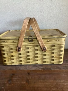 Vintage Megaowen-Pädagoge Food Co Metall Kunstholz Weben Brotdose Holzgriffe - Bild 1 von 10