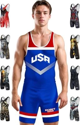 Exxact Sports Sublimated Men's Wrestling Singlets, Powerlifting Singlet