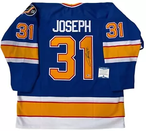 MAGLIA CURTIS JOSEPH FIRMATA 1991 ST. LOUIS BLUES BECKETT COA LARGE - Foto 1 di 4