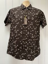 Broken Threads Short Sleeve Black & White Star Print Button Up Shirt Size Large
