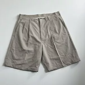 Nike Golf Shorts Mens 36 Beige Chino Pleated Front Polyester Dri Fit Swoosh Logo - Picture 1 of 6