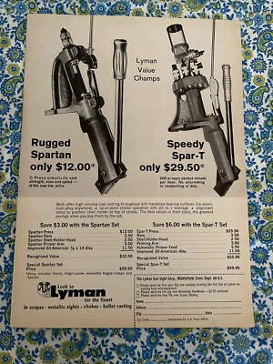 Herramientas de recarga Lyman 1966 vintage anuncio impreso Spartan Speedy Spar-T Foto 1 de 4