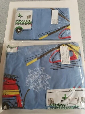 The Company Store Kids Rescue Vehicles Queen Fitted Sheet & 2 Pillow Cases New - Image 1 of 4