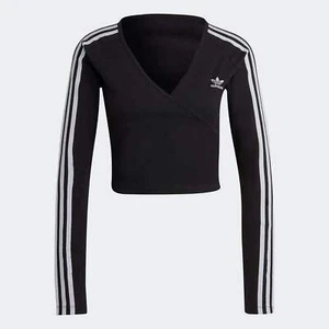 Adidas Women's Adicolor Classics Crop Long Sleeve Tee Black IB7312 D1 - Picture 1 of 9