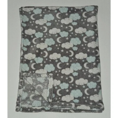Флисовое детское одеяло Baby Gear Gray Stars Clouds Moons мягкое белое синее 29x38 - Изображение 1 из 4
