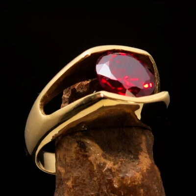 IMPRESIONANTE ANILLO MINIMALISTA DE LATÓN PARA HOMBRE CON CIRCONITA ROJA 10 MM - TALLA 8 Foto 1 de 4