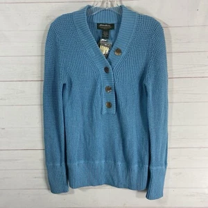 Eddie Bauer Womens Long Sleeve Pullover Sweater Sz S Blue Long Sleeve V-Neck New - Picture 1 of 11