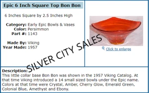 Viking Glass 1957 Epic Persimmon Orange Vintage 6" Square Bon Bon Dish #1143 - Picture 1 of 10