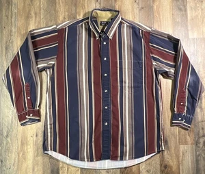 Vtg TRADER BAY 90s Large Vertical Stripe Blue Red Yellow Vintage Pocket Boxy. - Picture 1 of 8