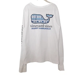Vineyard Vines Whale Pocket Tee Long Sleeve Happy Hanukkah White Kids M Crewneck - Picture 1 of 10