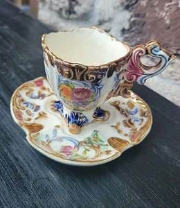 Juego de tazas y platillos cuadrados vintage de Japón ocupado rosas rosadas - Imagen 1 de 12