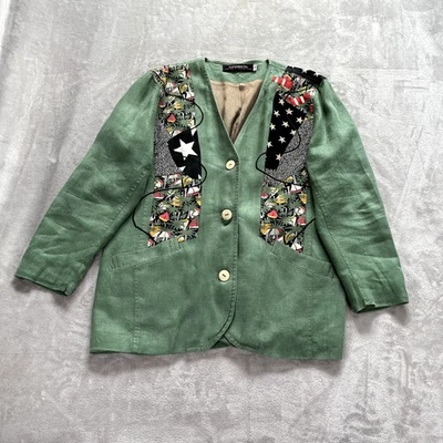 Chaqueta bordada de lona de colección talla M verde años 80 boho occidental terrosa  Foto 1 de 4