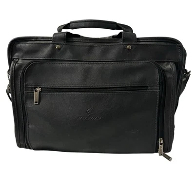 BOEING Black Leather Messenger Bag Leed's Adjustable Strap Zipper Closure - Изображение 1 из 4
