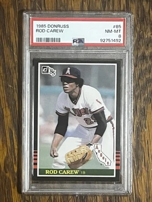 Donruss Rod Carew #85 1985 - PSA 8 casi nuevo-como nuevo Halos Foto 1 de 2