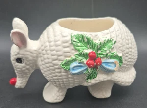 Vintage Armadillo White Porcelain Christmas Holly Planter - Picture 1 of 10