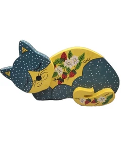 Vintage Wood Cat Door Stop 60s 70s Folk Art Retro Granny Core Hand Painted - Picture 1 of 12