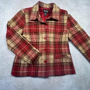 Vintage NY & Co Wool Blend Shacket Womens Medium Plaid Shoulder Pads Made in USA - Picture 1 of 7