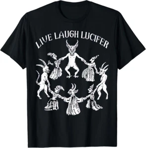 Camiseta Clásica Live Laugh Lucifer, Camiseta Horror Satán Demonio Satánico Diablo Cabra - Imagen 1 de 2