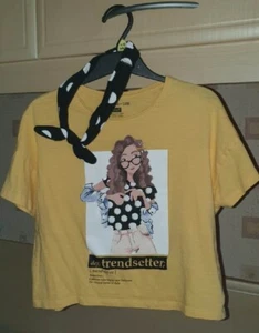GIRLS TESCO F&F OCHRE YELLOW TRENDSETTER CROPPED T-SHIRT TOP HEADBAND 9-10 YEARS - Picture 1 of 10