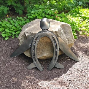 Handmade Baby Sea Turtle Sculptures - Recycled Horseshoes & Silverware Art - Picture 1 of 10
