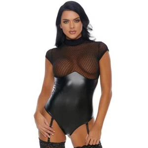Kunstleder Teddy durchsichtig Diamant Netz Kappe Ärmel Scheinhals schwarz 669250 XS/S - Bild 1 von 4