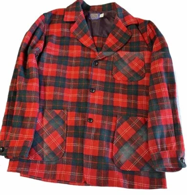 Vintage 60’s 70’s Pendleton Red Tartan Plaid 3 Pocket 3 Button Blazer Wool Sz M - Image 1 of 4
