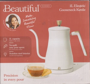 Beautiful by Drew 1L Elektrische Schwanenhals Teekanne Wasserkocher Weiß Neu Beschädigte Box - Bild 1 von 3