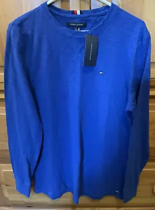 NEW! Men’s Medium M Tommy Hilfiger Bright Cobalt Blue Long Sleeve Crew T Shirt - Picture 1 of 4