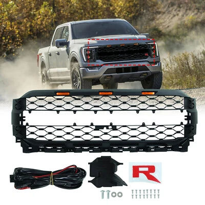 Front Grill For 2005 2006 2007 Ford F-250 Super Duty with Lights Black Foto 1 de 4