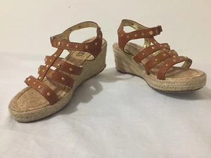 Sandalias con tiras MICHAEL KORS tacones de plataforma cuñas cuero bronceado/marrón se adapta a 6/6,5 - Imagen 1 de 12