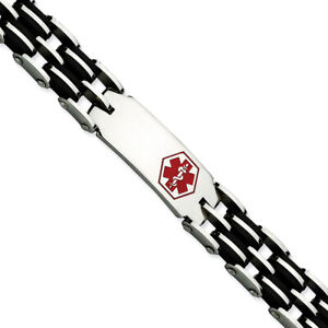 Chisel Stainless Steel Black Rubber Red Enamel 8.25in Medical Bracelet 8.25" SRB