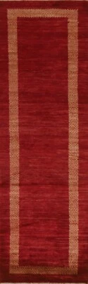 Eingefasst Modern Gabbeh 3M Läufer Rot Teppich Wolle Handgeknüpft 307cm x 81.3cm - Bild 1 von 4