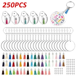 250Pcs Acrylic Tassels Keychain Set Round Acrylic Keychain Blanks Silver grUGD - Picture 1 of 10