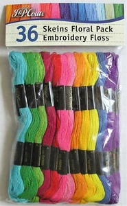 ✔️ J&P Coats 36 Skein Floral Embroidery Floss Pack Cotton 6 Strand 12 Colors - Picture 1 of 4