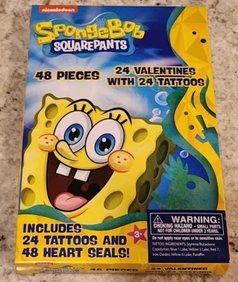 🧽  SpongeBob SquarePants 24 Valentines With 24 Tattoos =48pcs  - Image 1 of 2